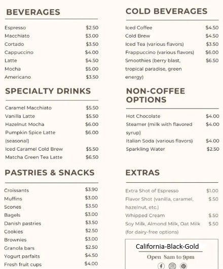 Coffee Menu